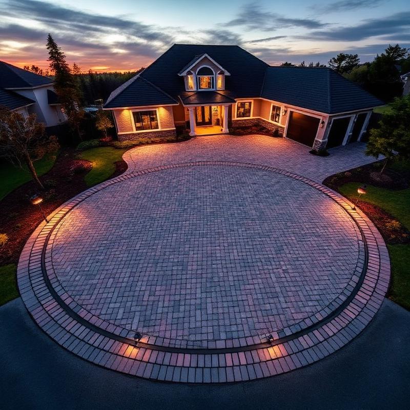 Circular block paving driveway