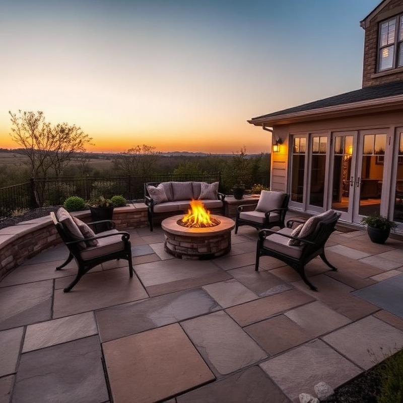 Sandstone patio with fire pit